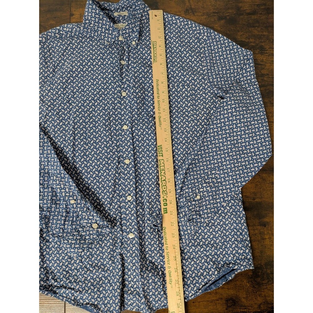 J. Crew Secret Wash Shirting‎ Shirt Floral Leaf Pattern Large Blue Mens Preppy - Picture 4 of 10